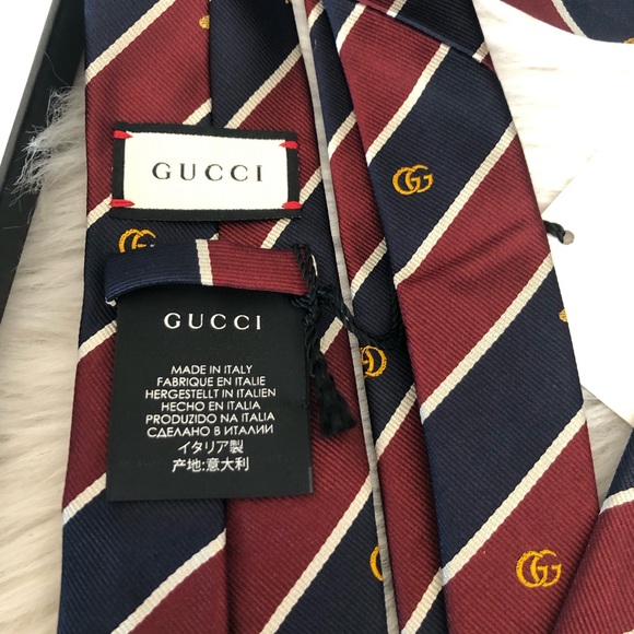 Gucci Men’s Bordeaux And Blue Symbols Motif Silk Tie - Picture 7 of 7